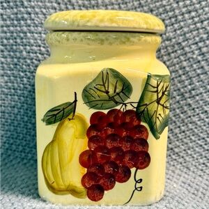 Latico Ceramic canister Jar with Red and Yellow Fruit Design grape